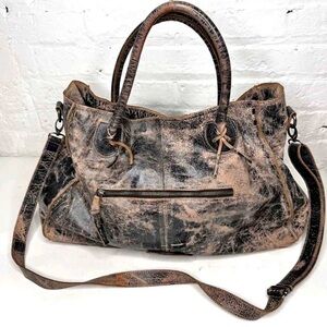 Bed Stu Distressed Two-Tone Black Leather Shoulder Bag Rockaway